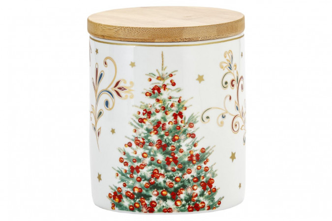 detail Porcelánová vánoční dóza s bambusovým víčkem 0,7 l GD DESIGN