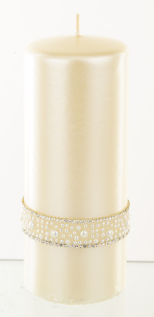 detail Svíčka velká krémová s perlovým proužkem GD DESIGN