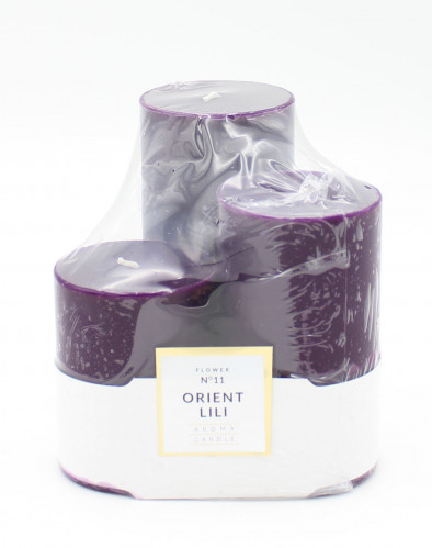 Svíčka sada válec fialová 3pack glass classic Orient Lili