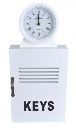 detail Bílá skříňka na klíče s hodinami GD DESIGN