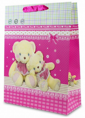 Růžová papírová taška s medvídky