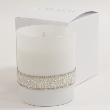 detail Bílá svíčka s perličkovým zdobení GD DESIGN