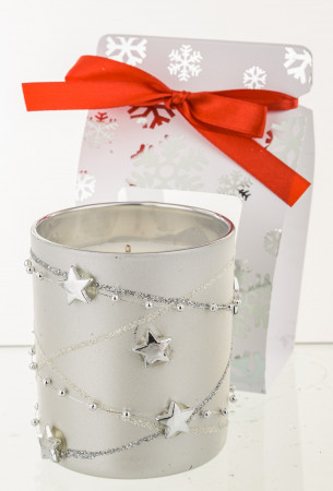 detail Vánoční svíčka ve skle se stříbrnou ozdobou GD DESIGN