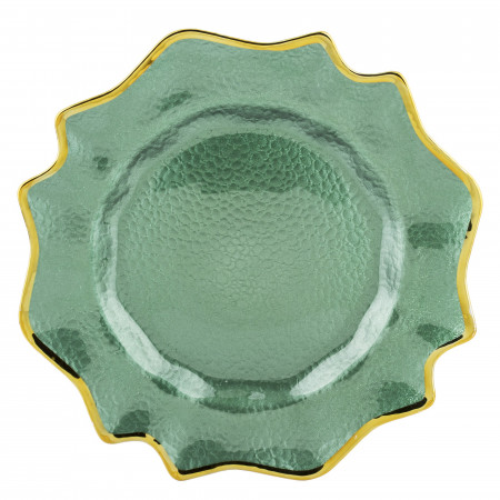 detail Zelený skleněný talíř se zlatým okrajem GD DESIGN