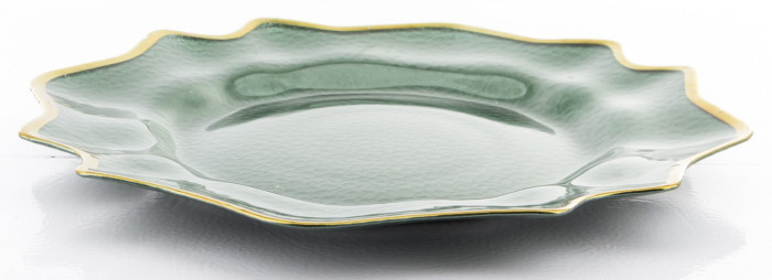 detail Zelený skleněný talíř se zlatým okrajem GD DESIGN