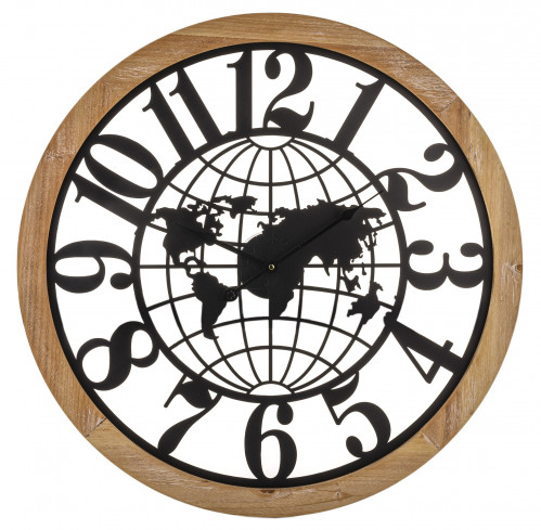 Kovové hodiny s mapou světa