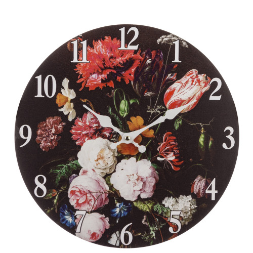 Černé hodiny s barevnými květy