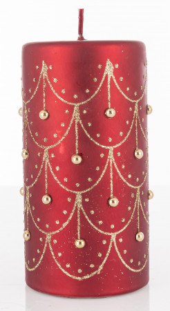 detail Vánoční svíčka červená se zlatým dekorem GD DESIGN