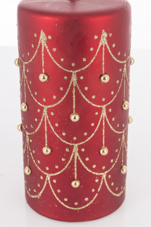 detail Vánoční svíčka červená se zlatým dekorem GD DESIGN