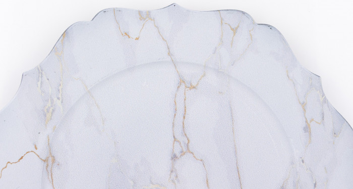 detail Dekorativní talíř plastový bílý mramor GD DESIGN