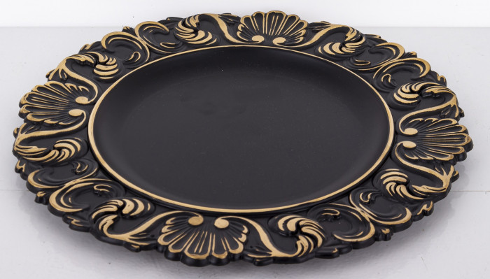 detail Dekorační plastový talíř černozlatý GD DESIGN