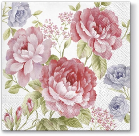 detail Ubrousky s růžovými a modrými květy GD DESIGN