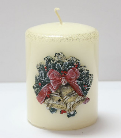detail Krémová svíčka vánoční zvonky GD DESIGN