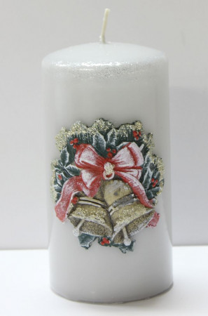 detail Střední šedá svíčka vánoční zvonky GD DESIGN