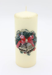Svíčka krémová velká vánoční zvonky