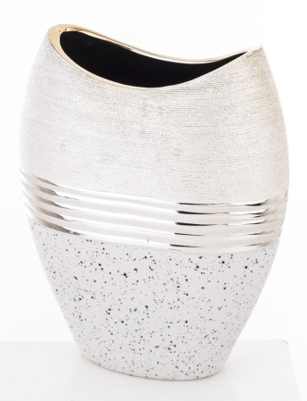 detail Oválná váza stříbrný pruh světlá 30 cm GD DESIGN