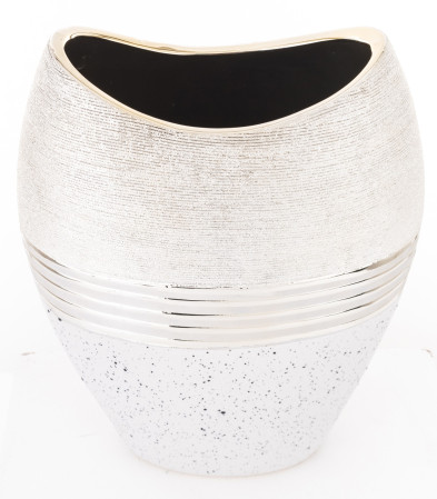 detail Oválná váza stříbrný pruh světlá 30 cm GD DESIGN