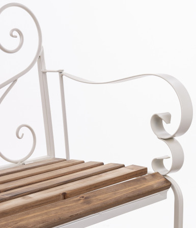 detail Zahradní lavice kovová se dřevem bílá GD DESIGN