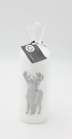 detail Svíčka válec velká bílá se stříbrným jelenem GD DESIGN