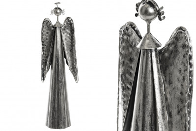 Kovový anděl svítící 39 cm stříbrný