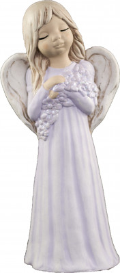 Anděl sádrový Malgosia s kyticí fialový