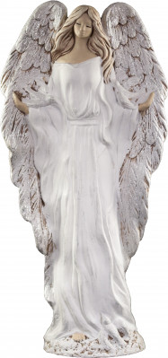 Anděl ze sádry Gloria bílý se stříbrnými křídly