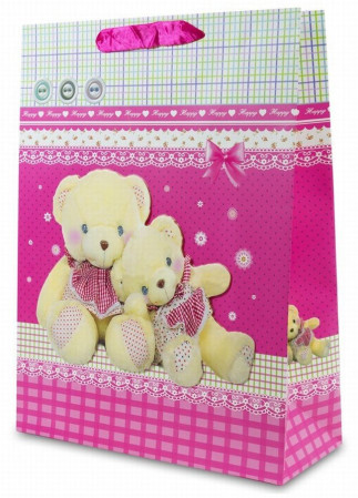 detail Růžová papírová taška s medvídky GD DESIGN