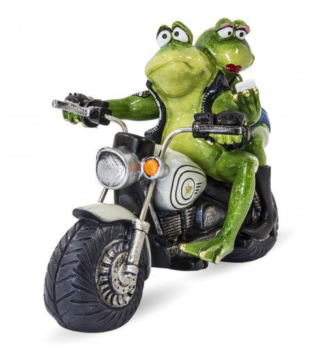 Figurka žáby na motorce