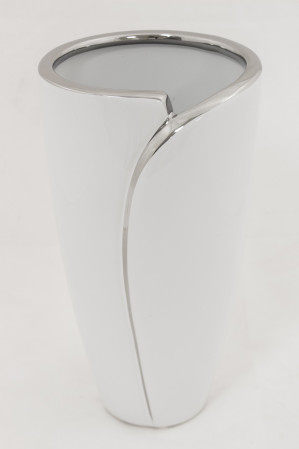 detail Bílá váza se stříbrným okrajem GD DESIGN