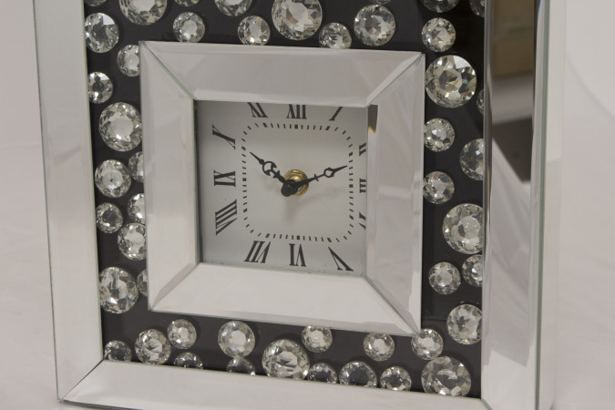 detail Stolní zrcadlové hodiny s kamínky GD DESIGN