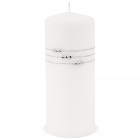 detail Bílá svíčka se stříbrným detailem velká GD DESIGN