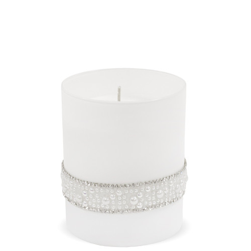 Bílá svíčka s perličkovým zdobení
