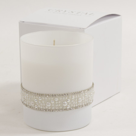 detail Bílá svíčka s perličkovým zdobení GD DESIGN