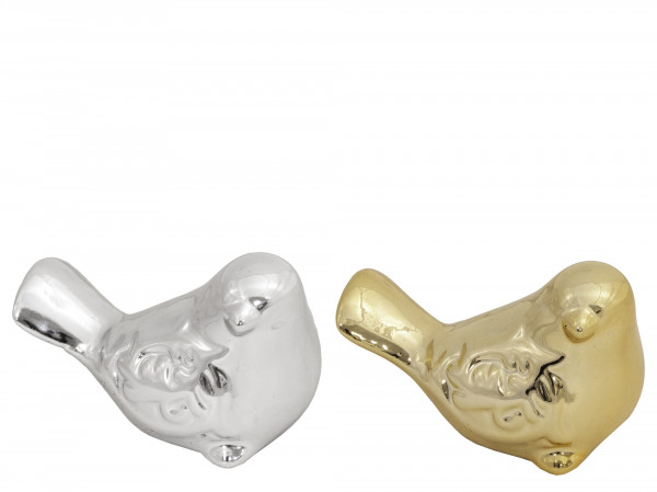 detail Keramický ptáček metalický zlatý nebo stříbrný 1 ks GD DESIGN