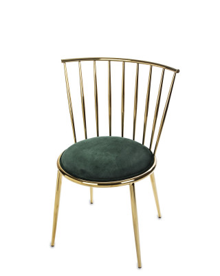 Kovová židle zlatá se zeleným sedákem