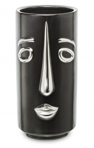 Keramická černá váza se stříbrným obličejem