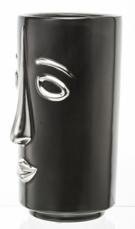 detail Keramická černá váza se stříbrným obličejem GD DESIGN