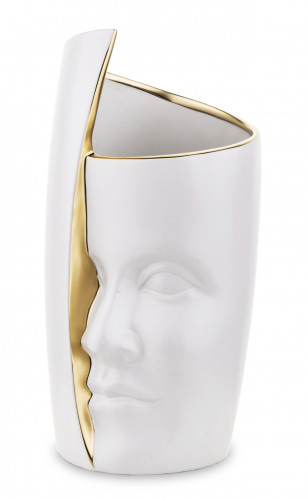 Bílá váza s obličejem a zlatým detailem