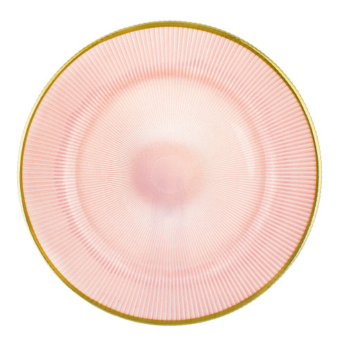 Růžový skleněný skleněný talíř sezlatým lemem