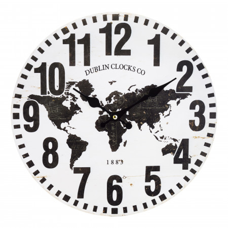 detail Černobílé hodiny mapa světa GD DESIGN