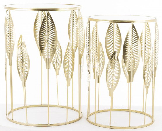 detail Kovový stolek s dekorem listů zlatý 2 kusy GD DESIGN