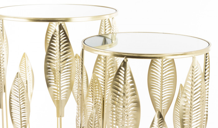 detail Kovový stolek s dekorem listů zlatý 2 kusy GD DESIGN