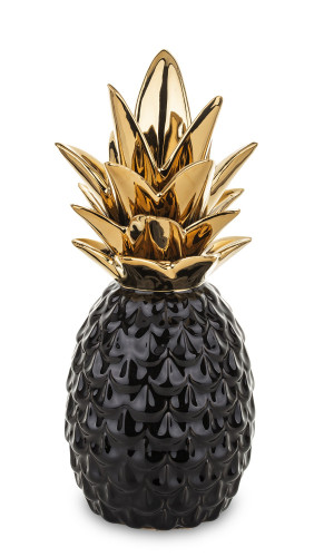 Černý ananas se zlatými listy 22 cm