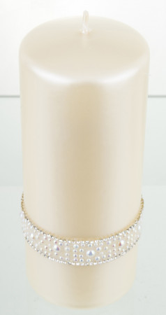 detail En Velká, krémová křišťálová opálová perlová svíčka GD DESIGN