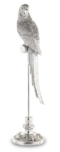 Figurka stříbrný papoušek na bidýlku