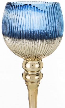 detail Skleněný svícen na stopce modro zlatý 40 cm GD DESIGN