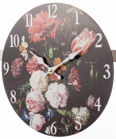 detail Černé hodiny s barevnými květy GD DESIGN