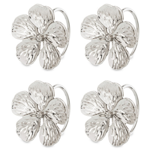 Kroužky na ubrousky květy ve stříbrné barvě 4 kusy