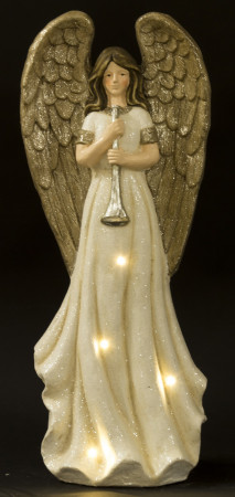 detail Dekorace anděl s trumpetou a led osvětlením GD DESIGN