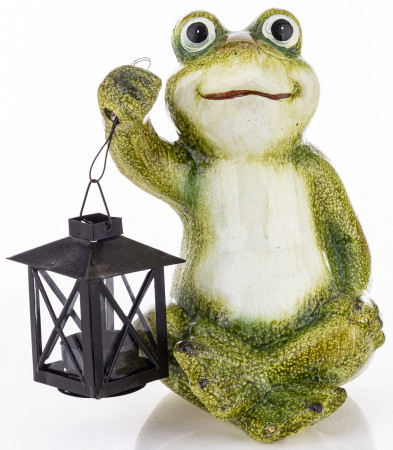 detail Keramická sedící žaba s lucernou GD DESIGN